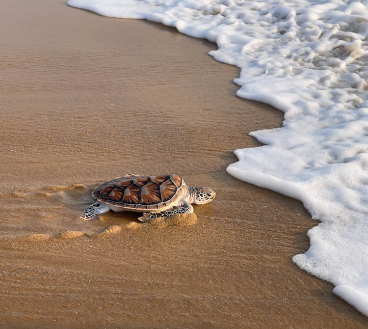 Sea turtle back to the ocean, selective focus with copy space . Release Sea turtle back to Mother Nature