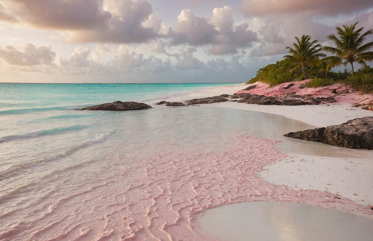 Pink Sands Beach, located on Harbour Island in the Bahamas, is a stunning stretch of coastline known for its soft, powdery pink sand and crystal-clear turquoise waters.