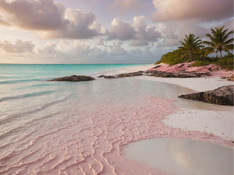 Pink Sands Beach, located on Harbour Island in the Bahamas, is a stunning stretch of coastline known for its soft, powdery pink sand and crystal-clear turquoise waters.