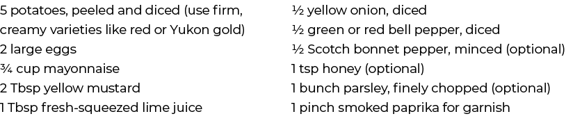 5 potatoes, peeled and diced (use firm, creamy varieties like red or Yukon gold) 2 large eggs ¾ cup mayonnaise 2 Tbsp...