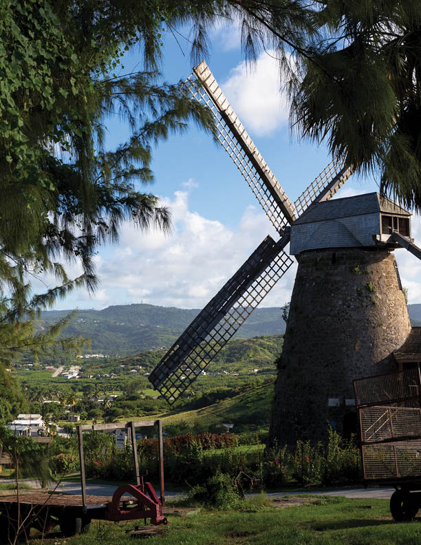 The Morgan Lewis Mill in Barbados - on tropical caribbean island. Travel destination on island.