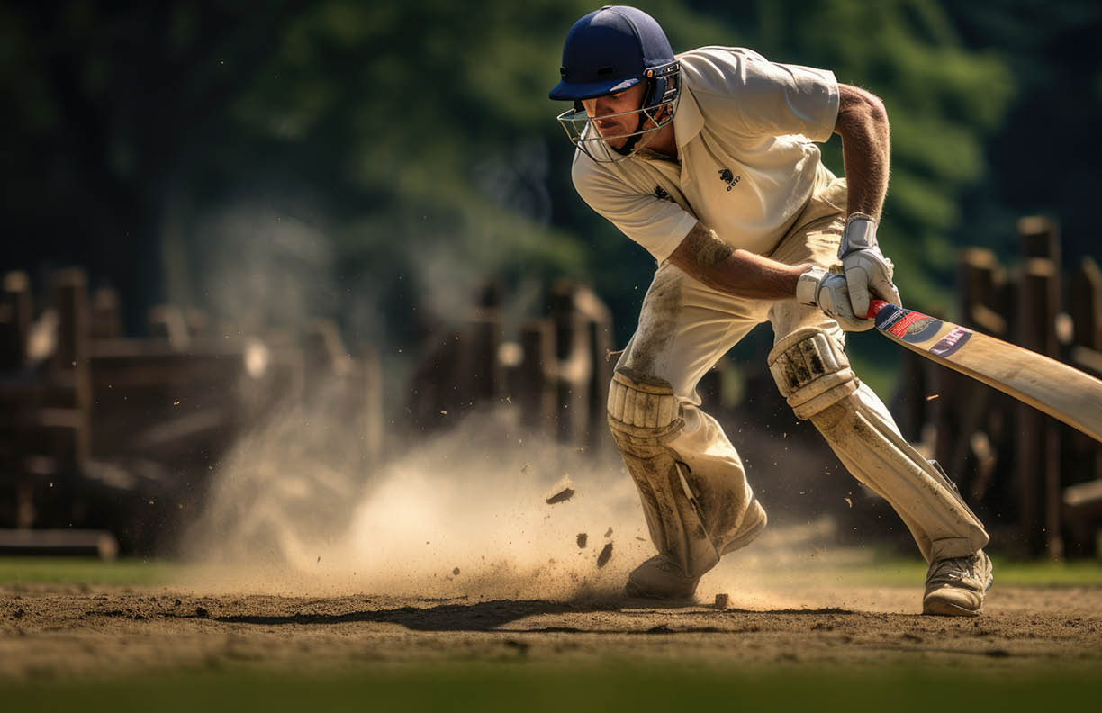 Male Athletes Playing Cricket Competition on Field