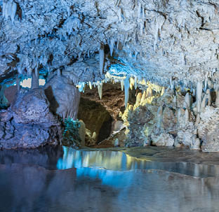 Inside the Harrison's Cave in Barbados. Rocks and Water.