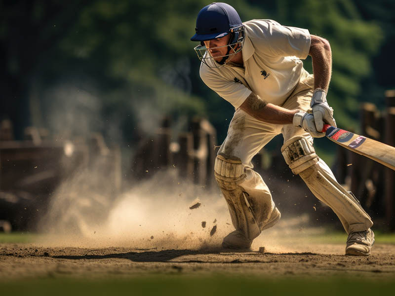 Male Athletes Playing Cricket Competition on Field