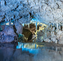 Inside the Harrison's Cave in Barbados. Rocks and Water.