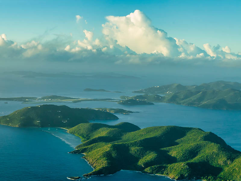 British Virgin Islands, view from plane over the islands and caribbean sea