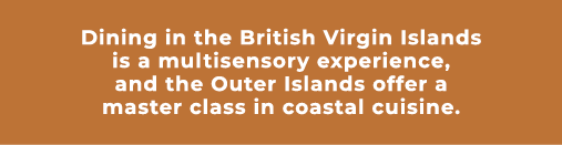 Dining in the British Virgin Islands is a multisensory experience, and the Outer Islands offer a master class in coas...