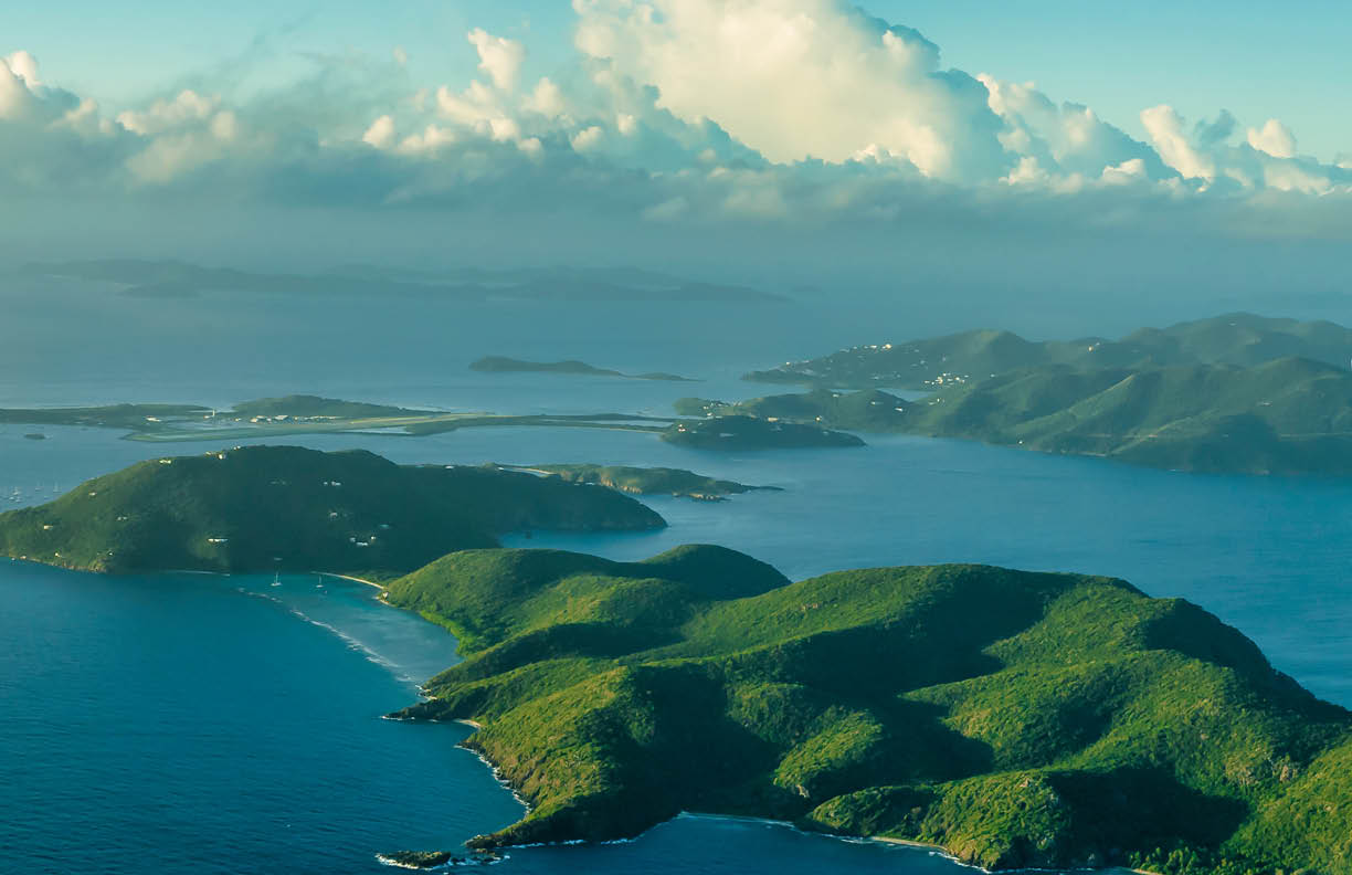 British Virgin Islands, view from plane over the islands and caribbean sea