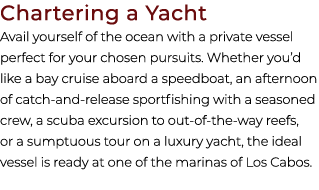 Chartering a Yacht Avail yourself of the ocean with a private vessel perfect for your chosen pursuits. Whether you’d ...