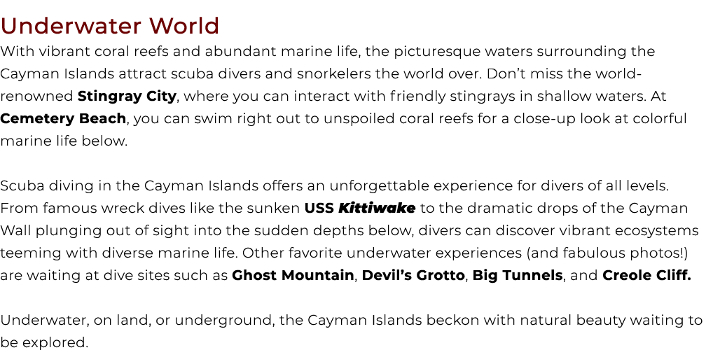 Underwater World With vibrant coral reefs and abundant marine life, the picturesque waters surrounding the Cayman Isl...