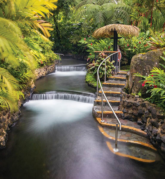 Natural hot springs of Tabacon in Arenal Volcano National Park (Costa Rica)