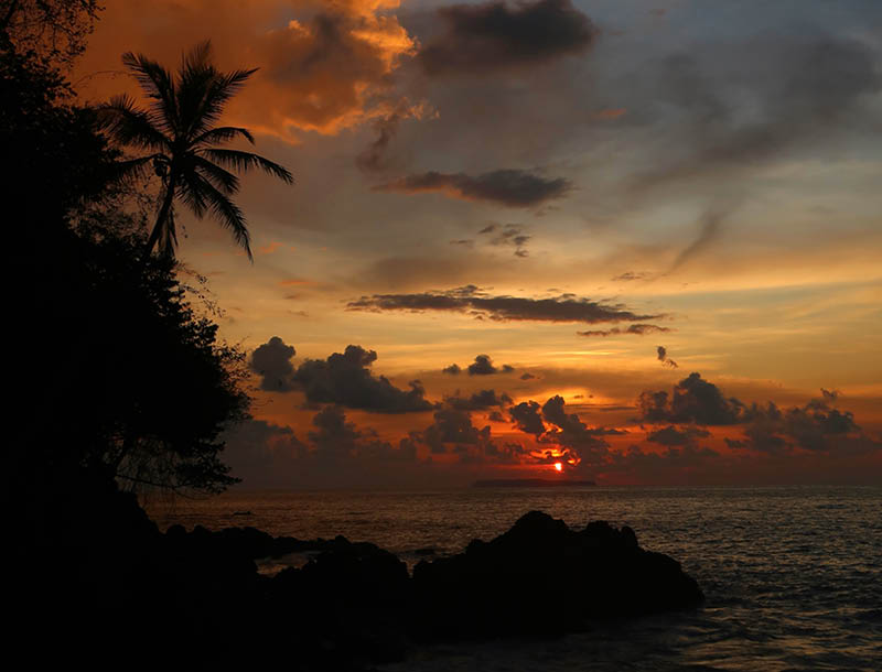 Sunset at Corcovado National Park with lush tropical rainforest in the Osa Peninsula, Pacific ocean, Costa Rica, Latin America