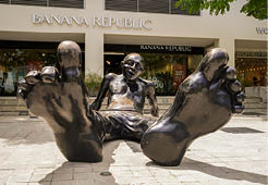 Escazu, San Jose / Costa Rica - 05 05 2020: Impressive view of the Bronce statue Big foot (pie grade) in Avenida Escazu Costa Rica