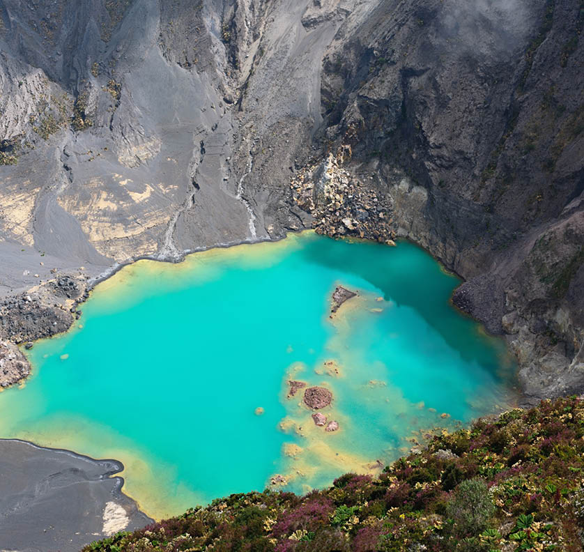 Main crater of Irazu Volcano with emerald lake. Central America. Costa Rica