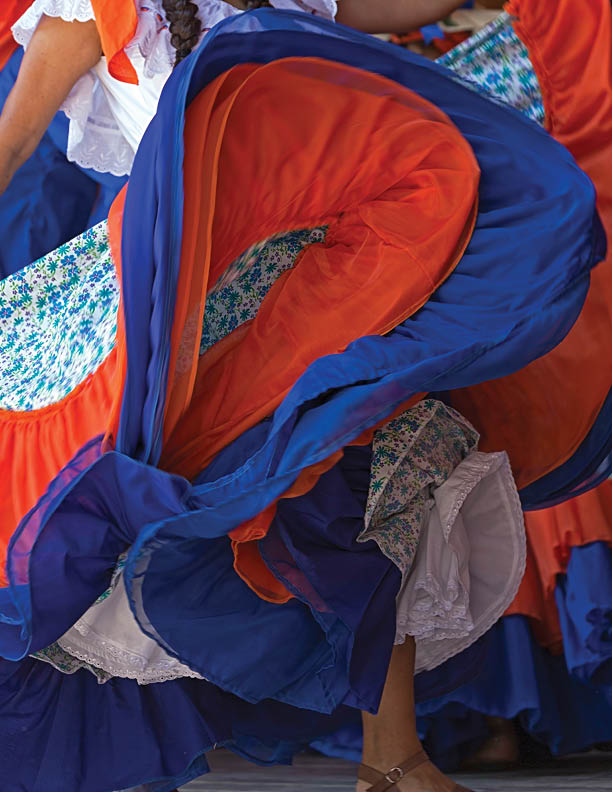 Background with a Costa Rican dancer's dress while dancing.