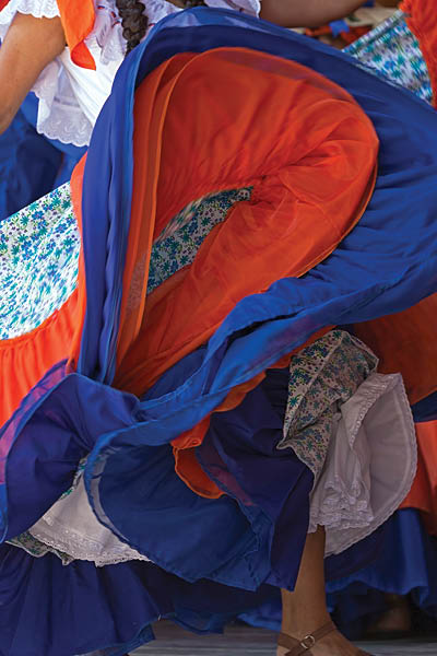 Background with a Costa Rican dancer's dress while dancing.