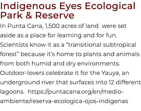 Indigenous Eyes Ecological Park & Reserve In Punta Cana, 1,500 acres of land were set aside as a place for learning a...
