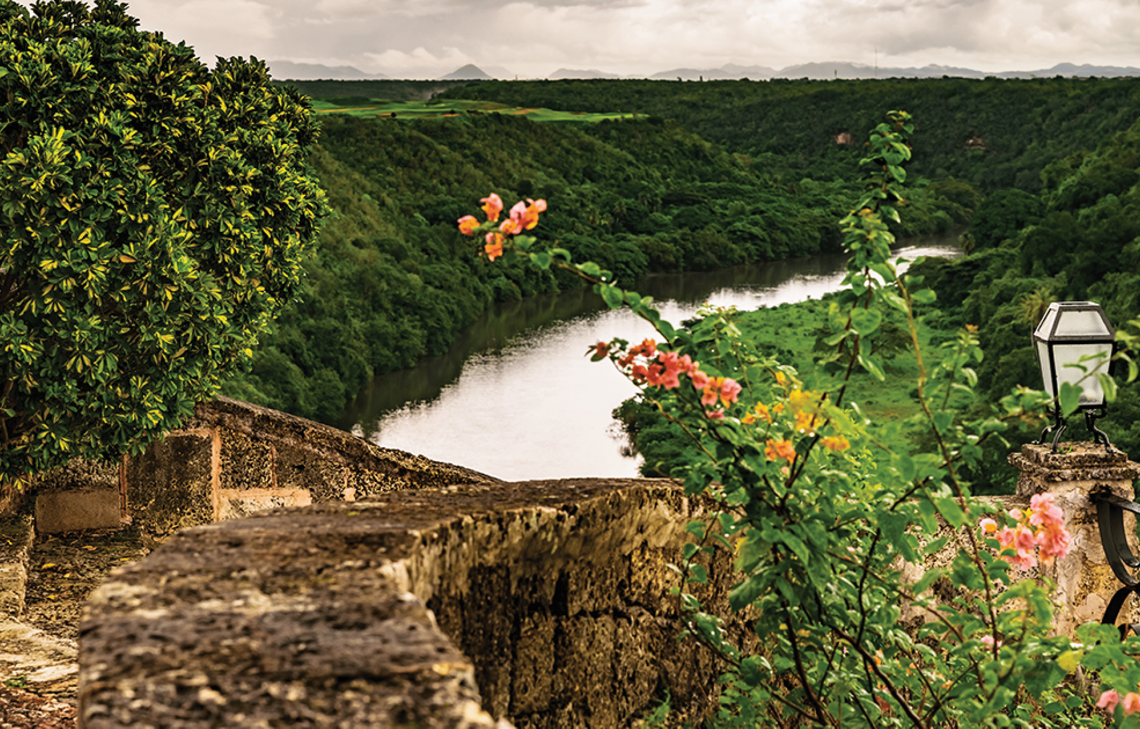 calm beautiful river chevon among tropical jungle high bank dominican republic