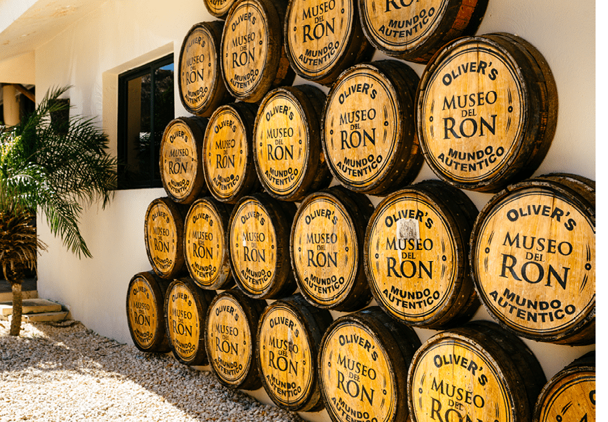 Punta Cana Dominican Republic - 02.16.2021: wall with rum barrels of Oliver's Museo del Ron, Museum of Rum