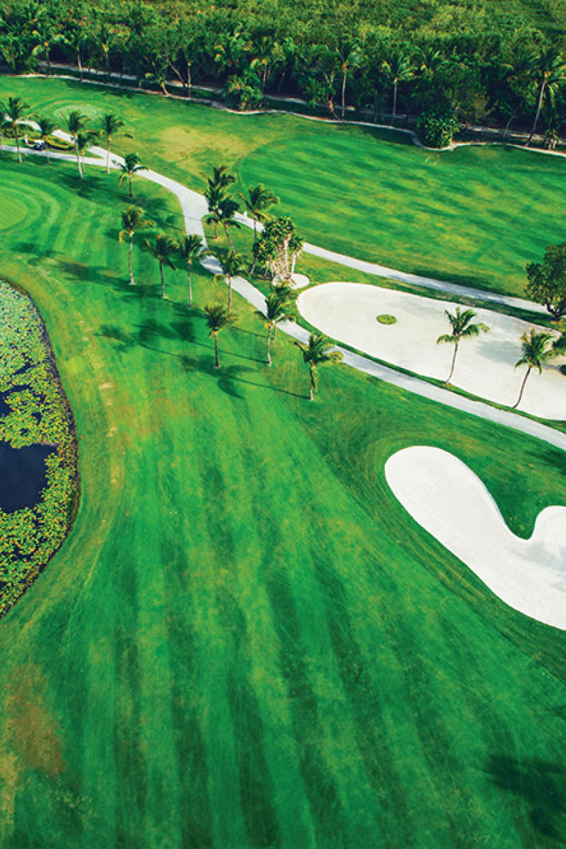 Aerial view of tropical golf course, Dominican Republic, Punta Cana