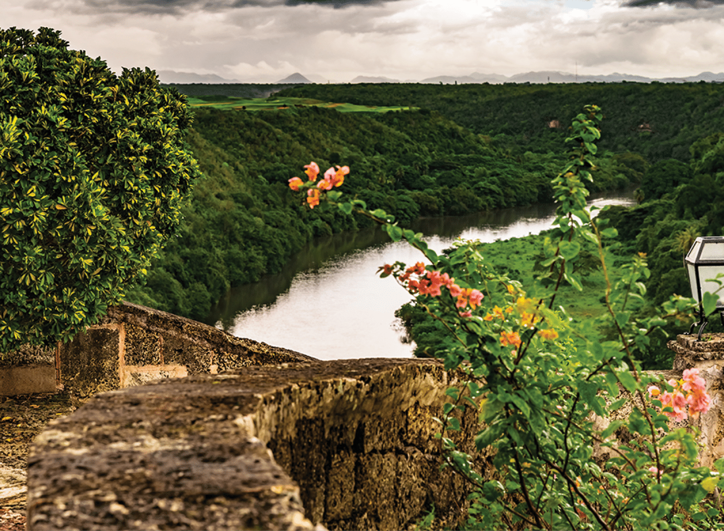 calm beautiful river chevon among tropical jungle high bank dominican republic