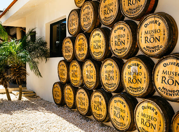 Punta Cana Dominican Republic - 02.16.2021: wall with rum barrels of Oliver's Museo del Ron, Museum of Rum