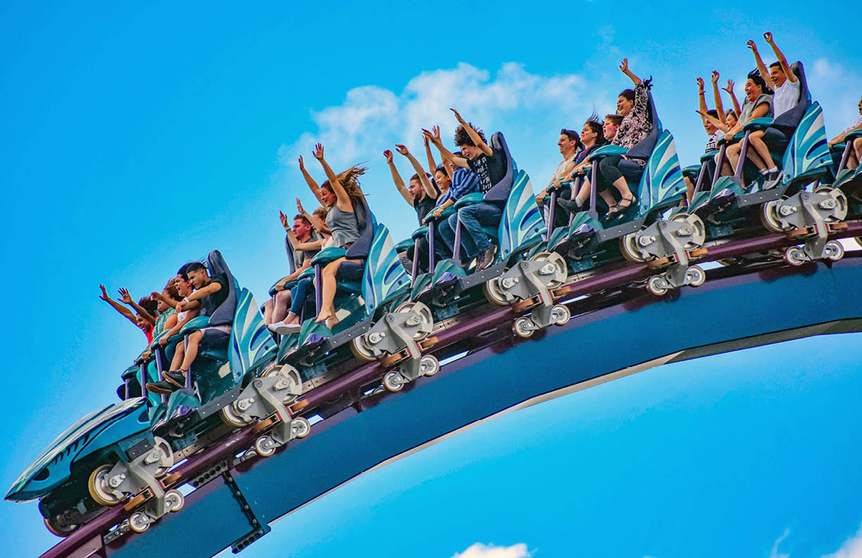 Orlando, Florida. December 26, 2018. People having fun rollercoaster ride at Seaworld in International Drive area  (10)