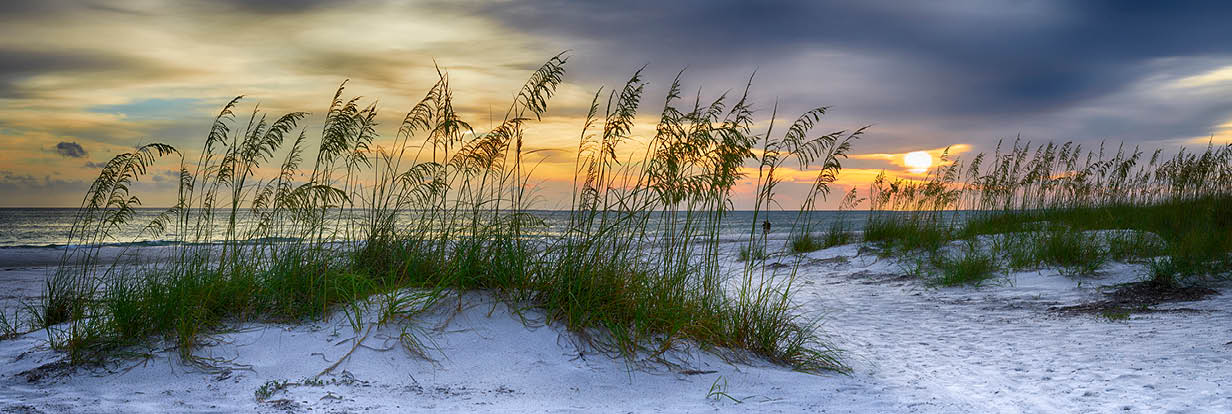 Panoramic view of Sun setting over Holmes Beach, Anna Maria Island,Manatee County,America