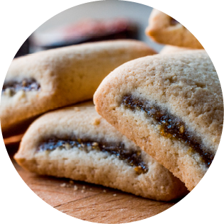 Fig Cookies with fruits on wooden surface / Fig Bar