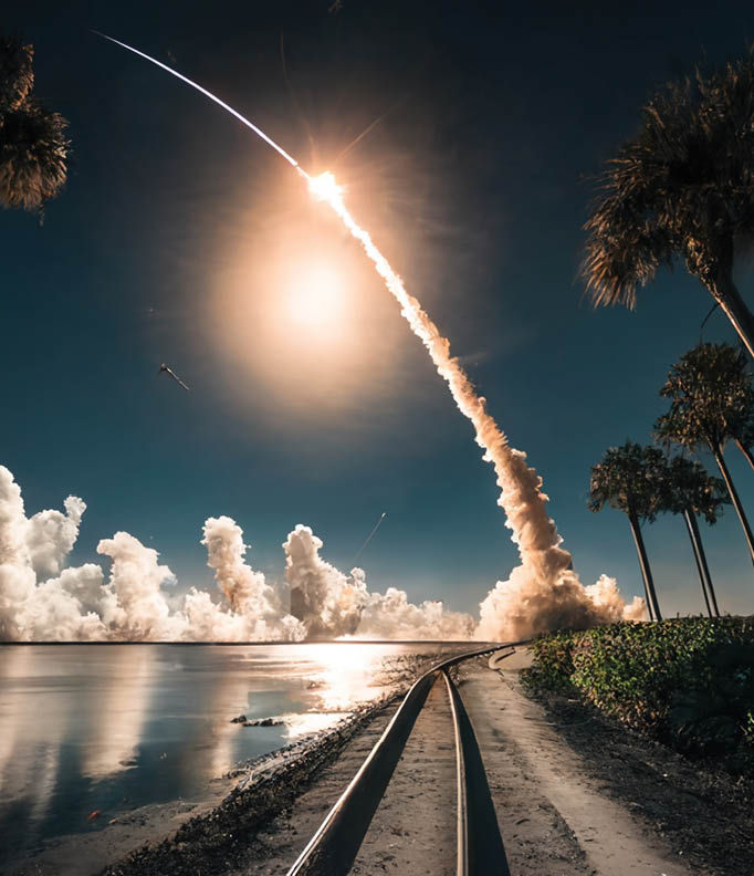 Space rocket lauch from the Earth space station.