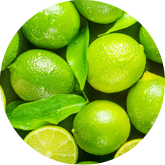 Fresh limes with water drops. Tasty and juicy citrus fruit. Close-up. Top view, flat lay. Natural backdrop.