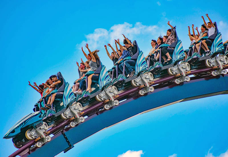 Orlando, Florida. December 26, 2018. People having fun rollercoaster ride at Seaworld in International Drive area  (10)