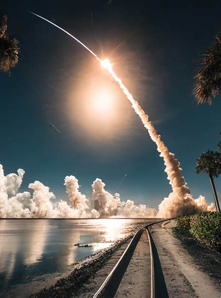 Space rocket lauch from the Earth space station.