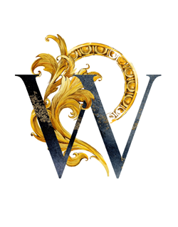 Monogram Luxury capital letter W in Victorian style with floral ornament.