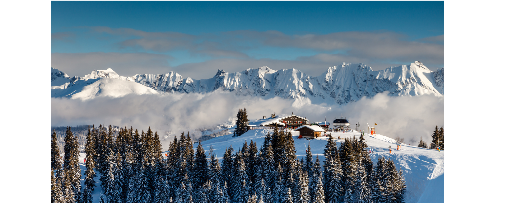 Ski Restaurant on the Mountain Peak near Megeve in French Alps, France