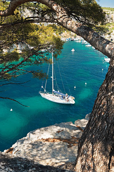Blue water of Calanque de Cassis, Mediterranean France, region PACA