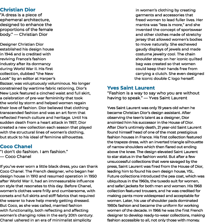  Christian Dior “A dress is a piece of ephemeral architecture, designed to enhance the proportions of the female body...