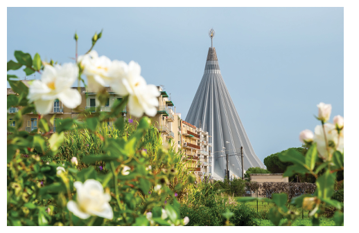 View to spire of Basilica Our Lady of Tears (Santuario della Madonna delle Lacrime). Syracuse, Sicily, Italy