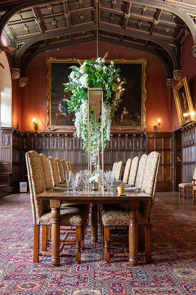 Kenton.Devon.United Kingdom.February 17th 2023.Photo of the dining hall inside Powderham castle in Devon