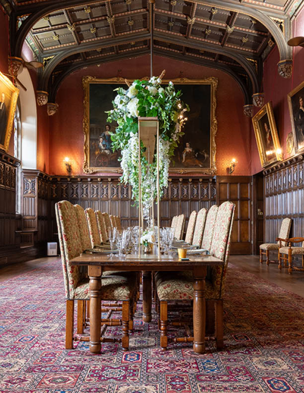 Kenton.Devon.United Kingdom.February 17th 2023.Photo of the dining hall inside Powderham castle in Devon