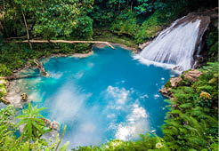 Blue hole waterfall from above in Jamaica