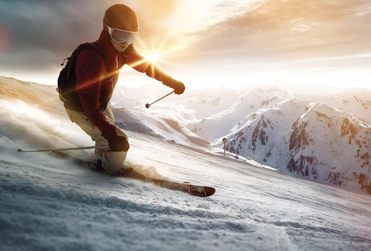 Skier in a sunset setting