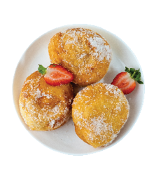 Malasada Portuguese fried donuts sprinkled with sugar. Top view.
