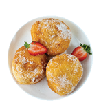 Malasada Portuguese fried donuts sprinkled with sugar. Top view.