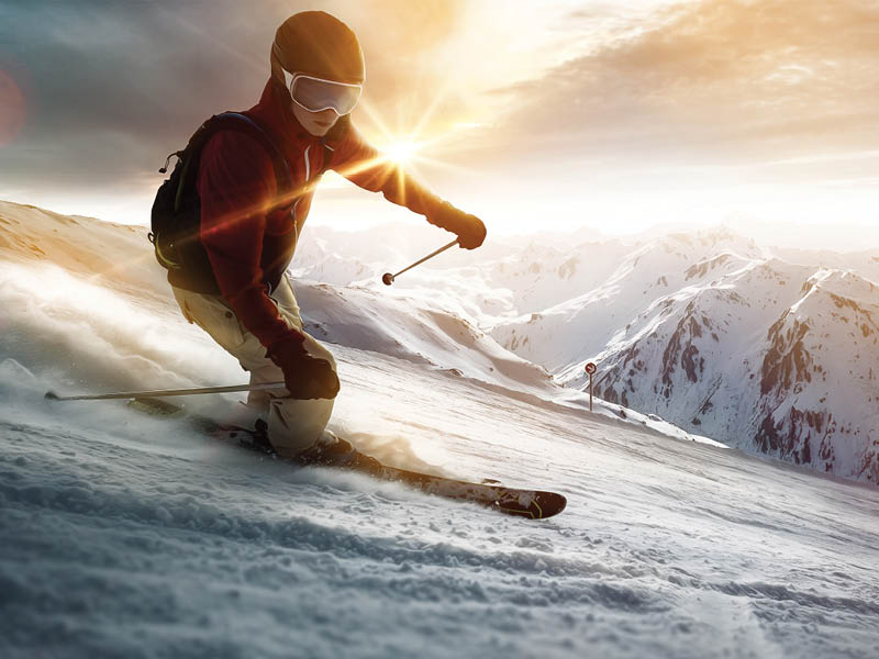 Skier in a sunset setting