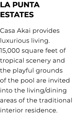 LA PUNTA ESTATES Casa Akai provides luxurious living. 15,000 square feet of tropical scenery and the playful grounds ...