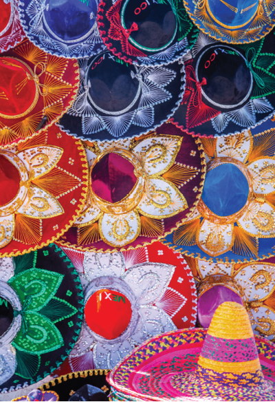 Colorful Mexican Hats souvenirs in a row, Sombreros in Cancun, Mexican caribbean