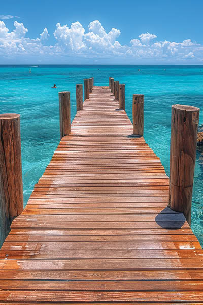Travel concept. Tropical resort Caribbean sea Jetty.