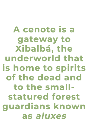 A cenote is a gateway to Xibalb , the underworld that is home to spirits of the dead and to the small statured forest...