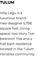 TULUM Villa Lagu is a luxurious brand new designer 5,758 square foot (living space) two story five bedroom five and a...